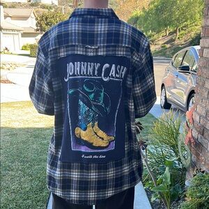 Johnny Cash Upcycled Flannel Shirt Handmade Unisex Size Medium M